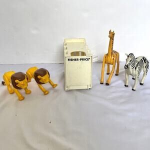 1970s Fisher Price Adventure People #304 Safari Lion Giraffe Zebra Cage Bundle